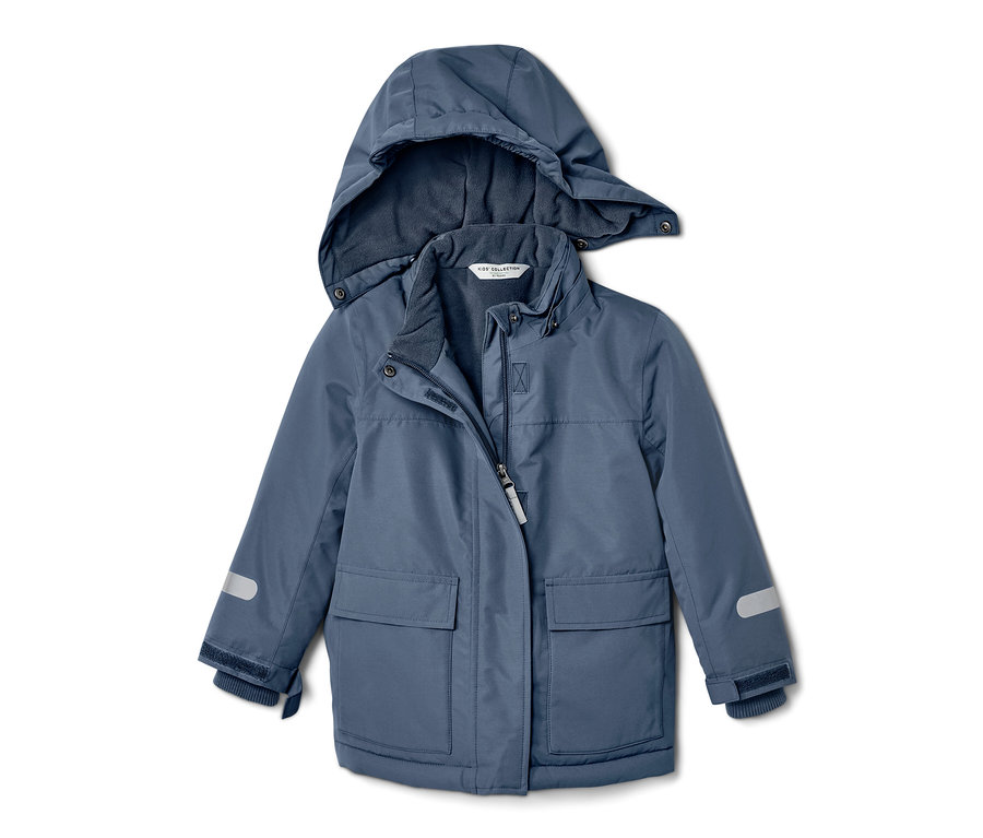 Blauer Kinder-Schneekombi mit Kapuze.