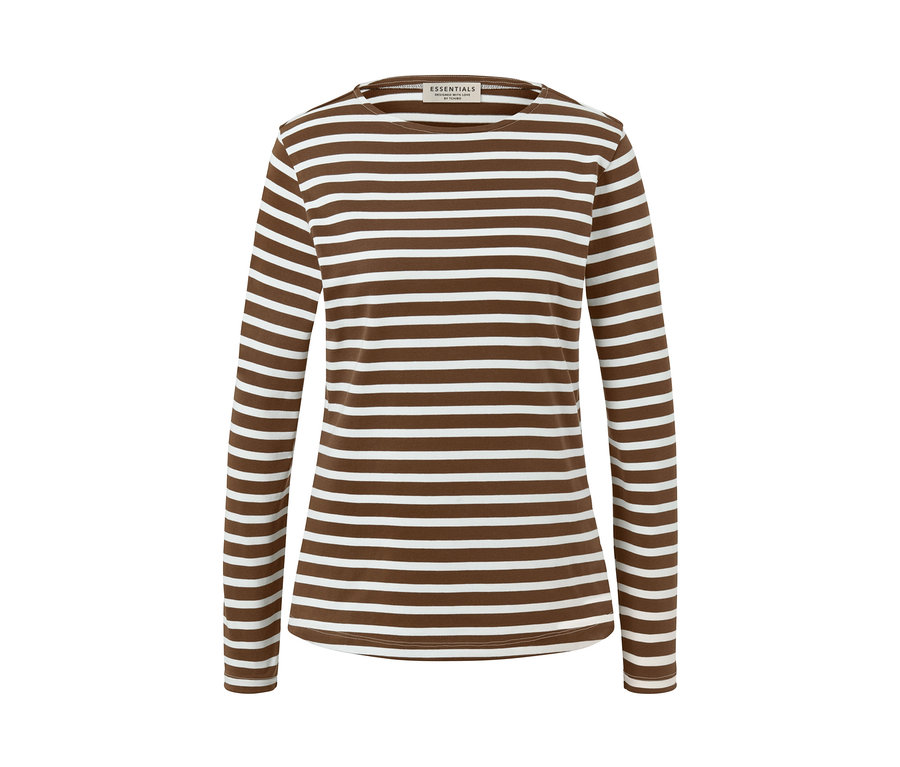Gestreiftes Langarmshirt in Cognac-Cremeweiß.