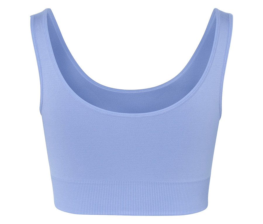 Detailaufnahme eines hellblauen Sport-BHs.