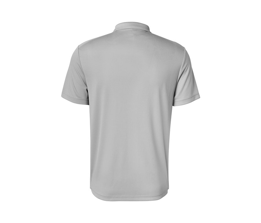 Detailansicht eines grauen Funktions-Poloshirts.