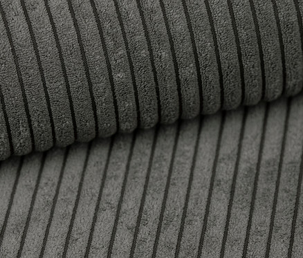 Detailansicht eines dunkelgrauen DOMO 2-Sitzer-Sofas »FuAR«, drehbar, mit deutlicher Kordstruktur.