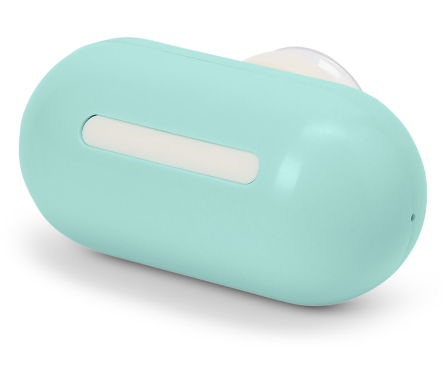 Hellblaue Hülle mit weißem Streifen.