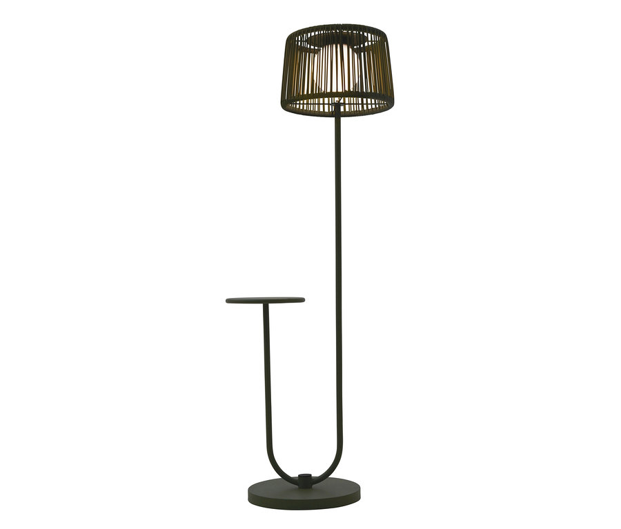 Grüne Leco Solar Stehlampe mit integriertem Tisch.