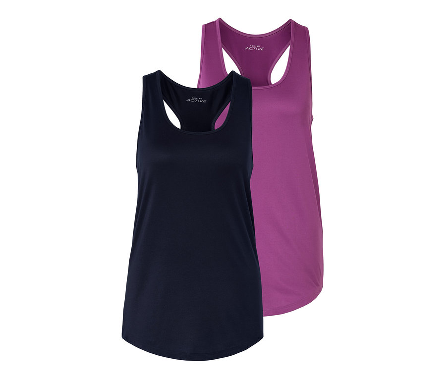 Zwei violette und blaue Funktionstops.