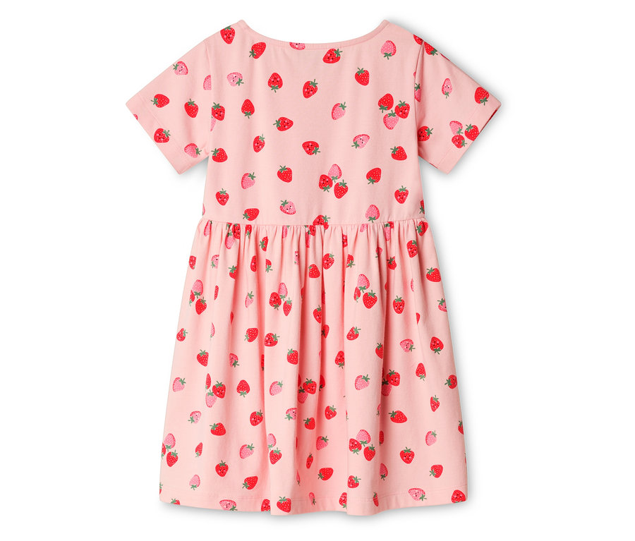 Ein rosa Kleid mit Erdbeermuster.