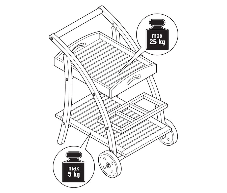 Illustration eines Barwagens mit abnehmbarem Tablett.