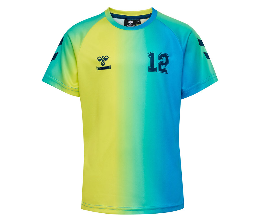 Gelb-blaues Hummel T-Shirt mit der Nummer 12.