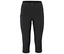 Schwarze, knielange Leggings mit hohem Bund und einer Tasche auf der linken Seite.