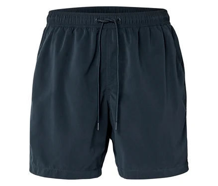 Dunkelblaue kurze Hose mit Kordelzug.