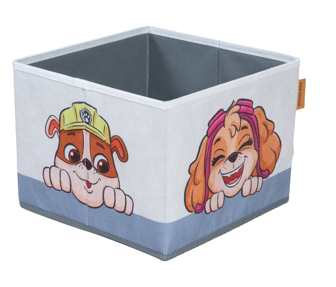 Quadratische, offene Aufbewahrungsbox mit Paw Patrol-Motiven von Marshall und Skye.