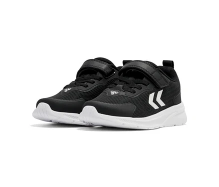 Ein Paar anthrazitfarbene hummel® Sneaker »Actus Tr Bearther Jr« mit weißen Sohlen und Klettverschlüssen.