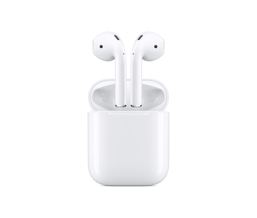 Weiße Apple AirPods 2. Generation in geöffnetem Ladecase.
