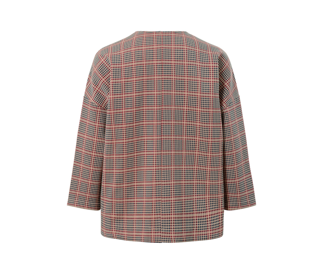 Detailansicht eines Sweatshirts mit 3/4-Arm im Hahnentrittmuster.