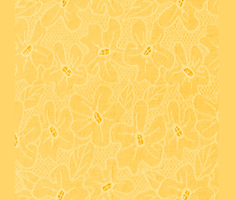 Detailansicht eines gelben Blusenshirts mit Stickerei.