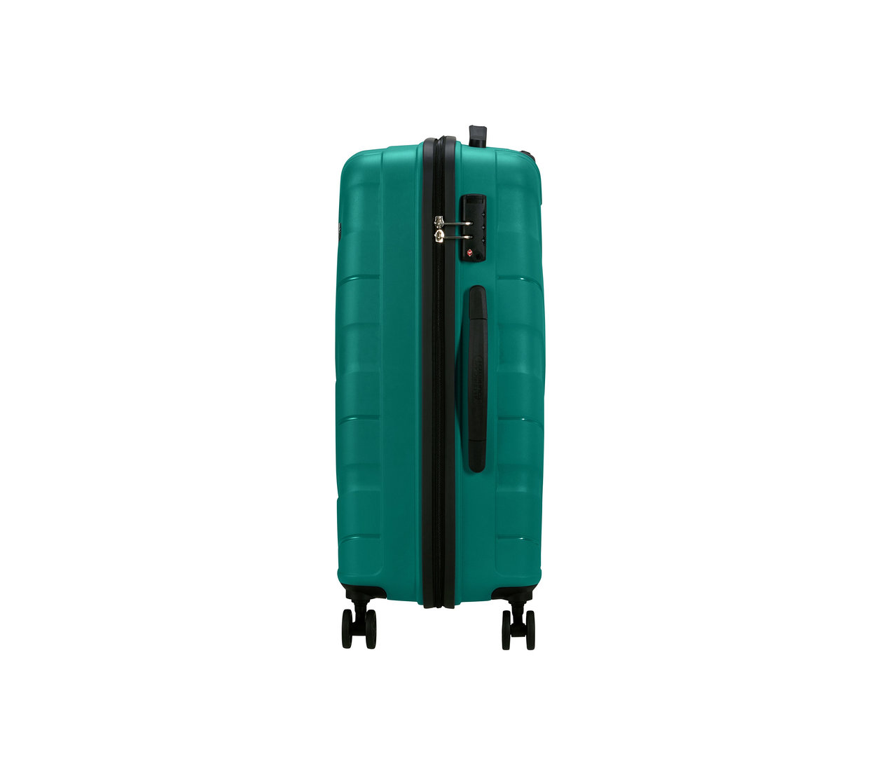 Nahaufnahme eines mittelgroßen American Tourister Jetdriver 3.0 Koffers in Sportlich-Blaugrün.