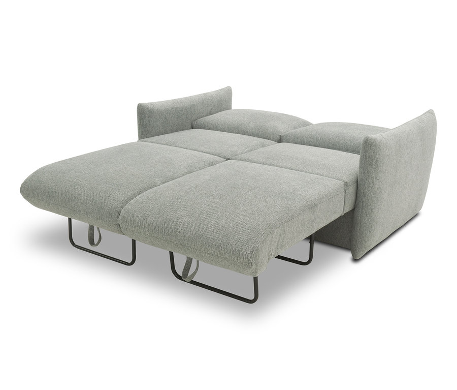 Graues DOMO collection Schlafsofa 2-Sitzer »Helsinki« ist ausgeklappt.
