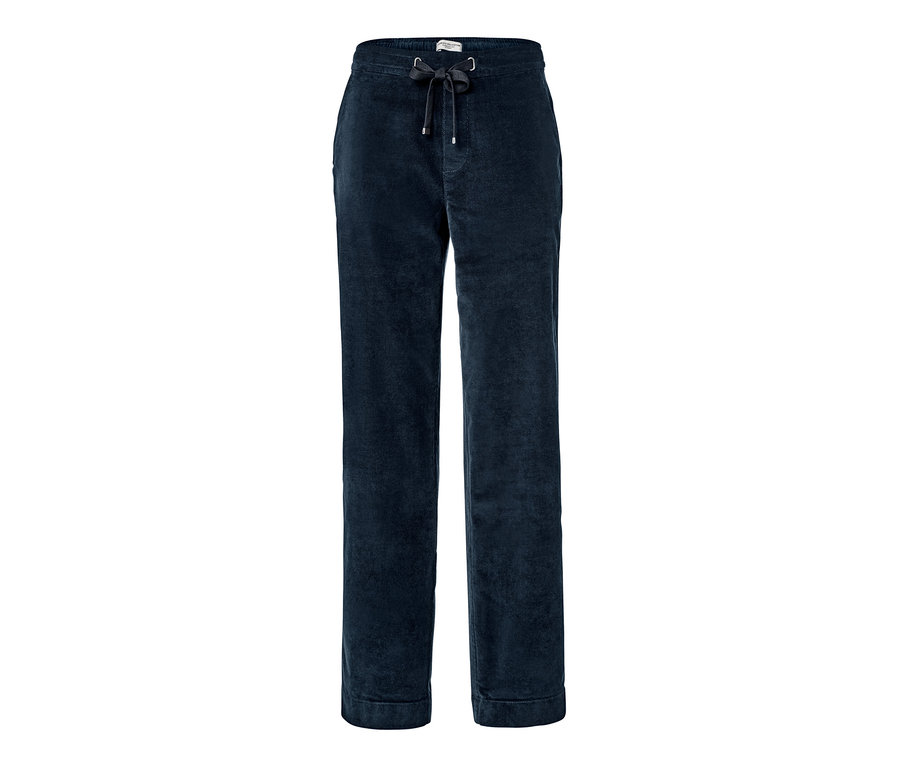 Dunkelblaue Cord-Joggpants auf weißem Hintergrund.
