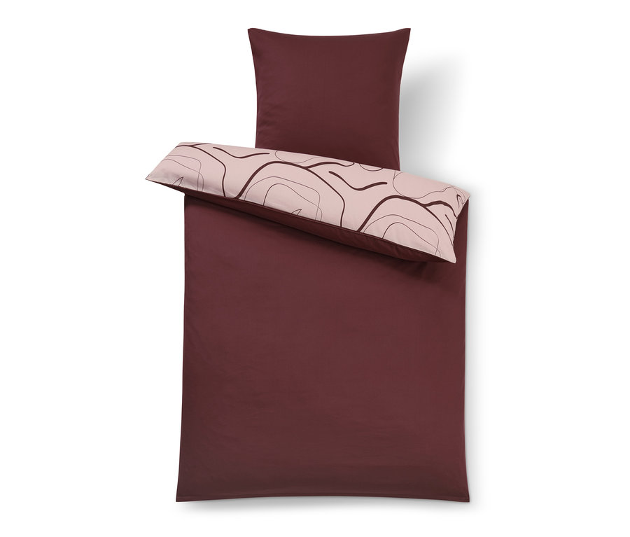 Bordeauxrote Tencel™-Baumwoll-Bettwäsche, Normalgröße, mit Kissenbezug.