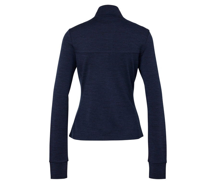 Dunkelblaue Damen-Langarm-Sweatshirt-Jacke, Rückansicht.