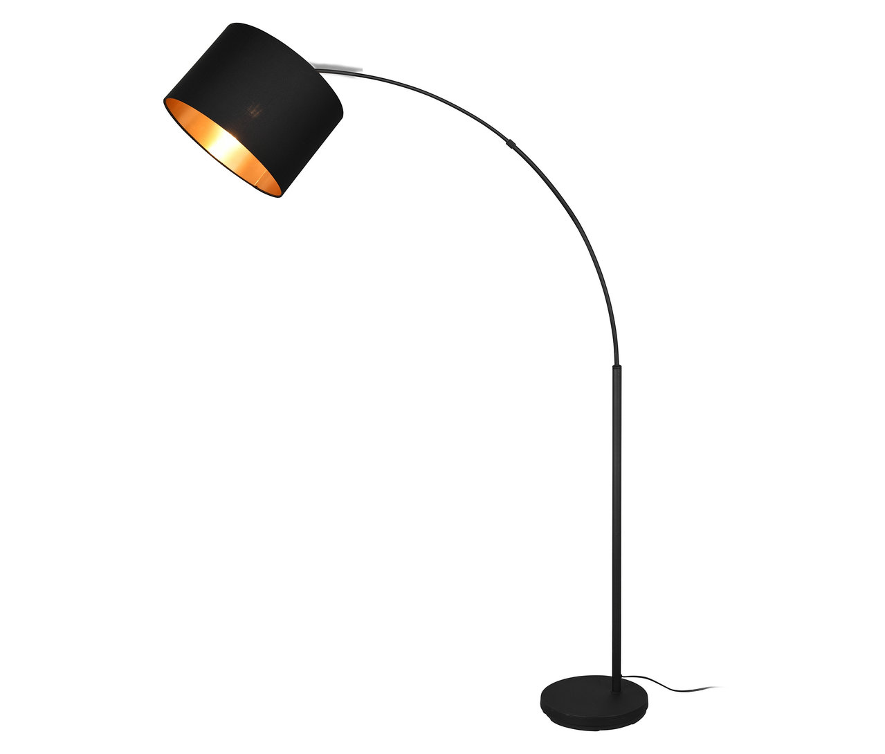 Schwarze Trio Stehleuchte »Bolivia« Bogenlampe mit goldener Innenseite des Lampenschirms.