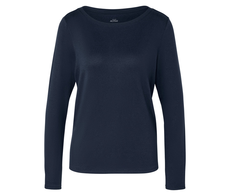 Dunkelblaues Langarm-Sportshirt »supersoft« liegt auf einem weißen Hintergrund.