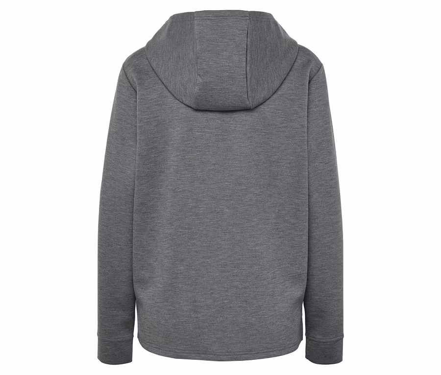 Rückansicht eines grauen Hoodies.