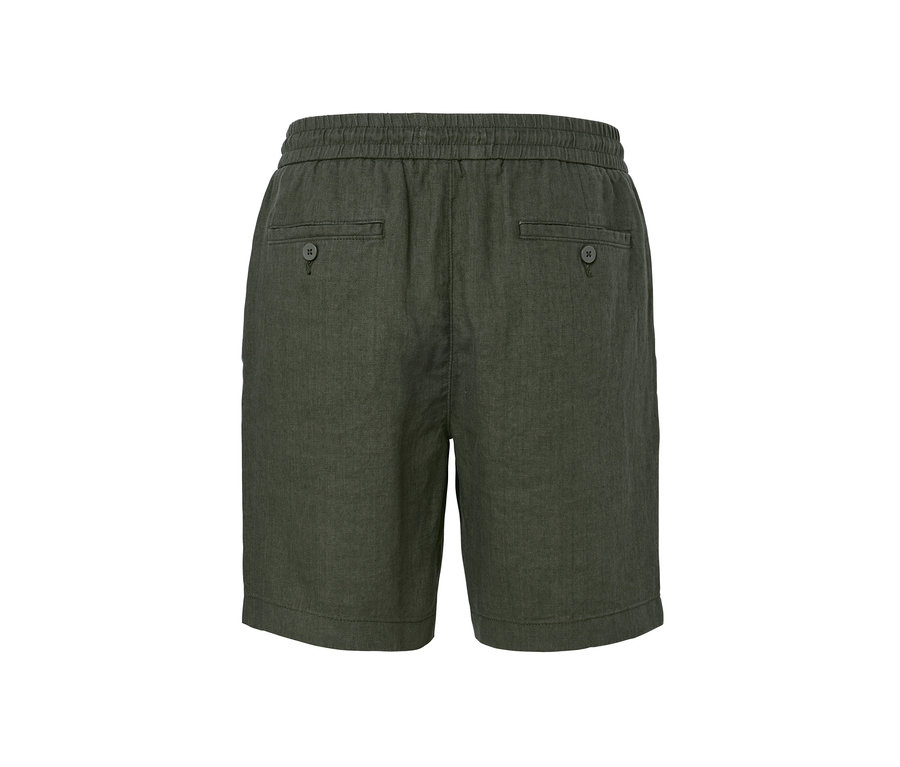 Khakifarbene Leinen-Shorts von hinten.