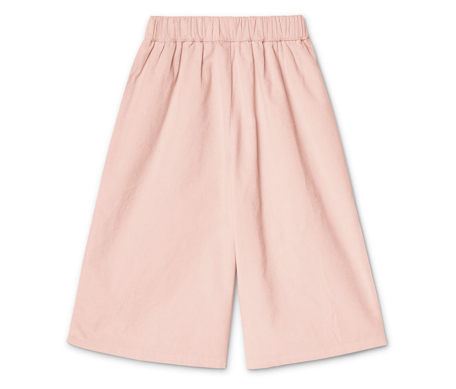 Nahaufnahme einer rosafarbenen Culotte-Hose mit elastischem Bund.