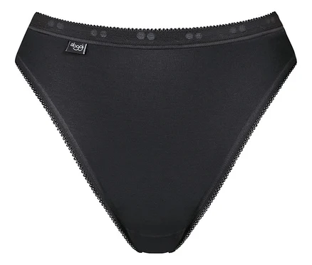 Schwarzer Slip mit Spitzenbesatz.