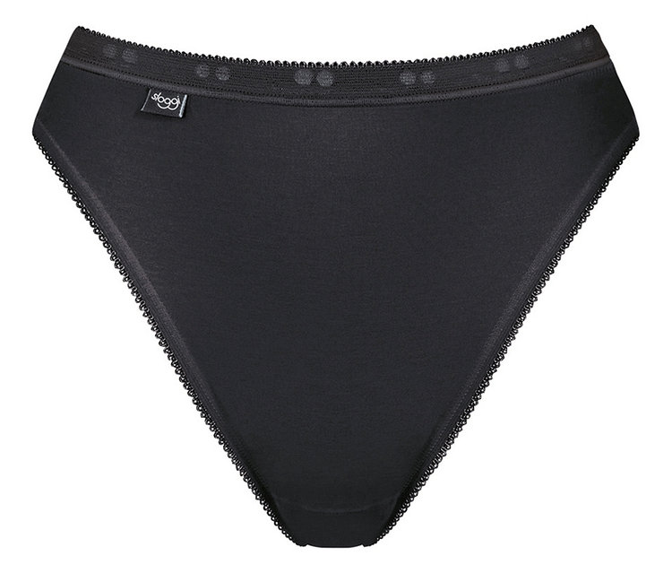 Schwarzer Slip mit Spitzenbesatz.