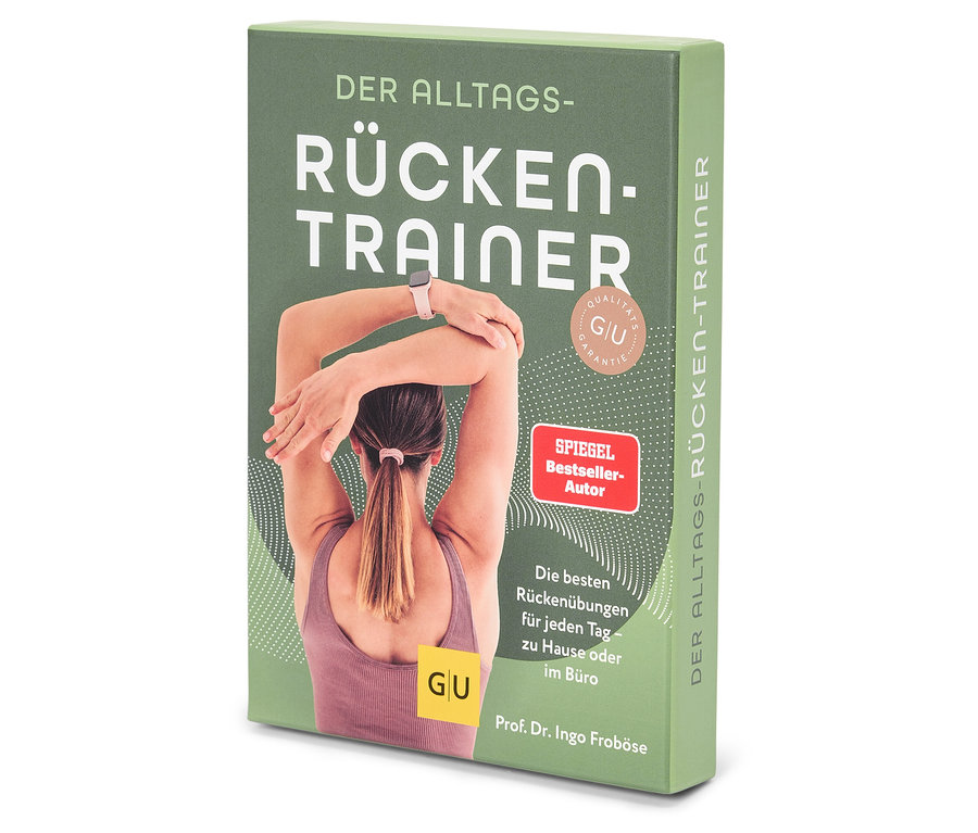 Das Buch "Der Alltags-Rücken-Trainer" zeigt eine Frau, die eine Dehnübung macht.