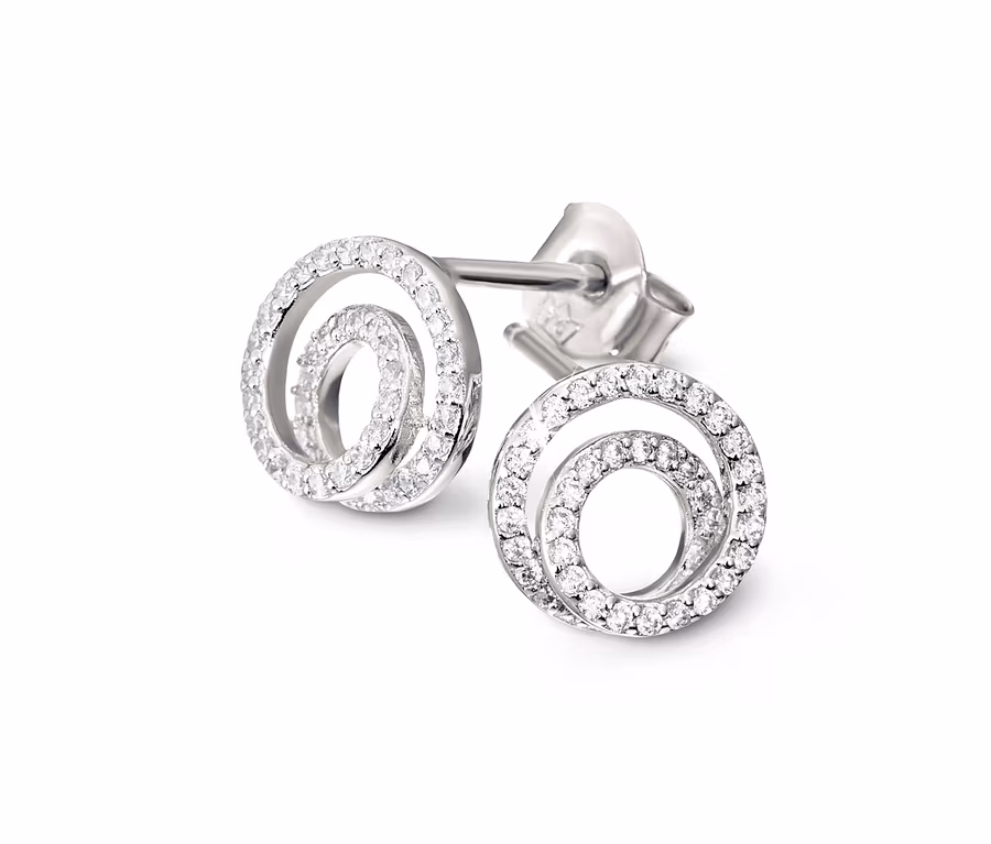 Zwei Ohrstecker »Premium Collection« aus 925er Silber mit Zirkonia auf weissem Hintergrund.