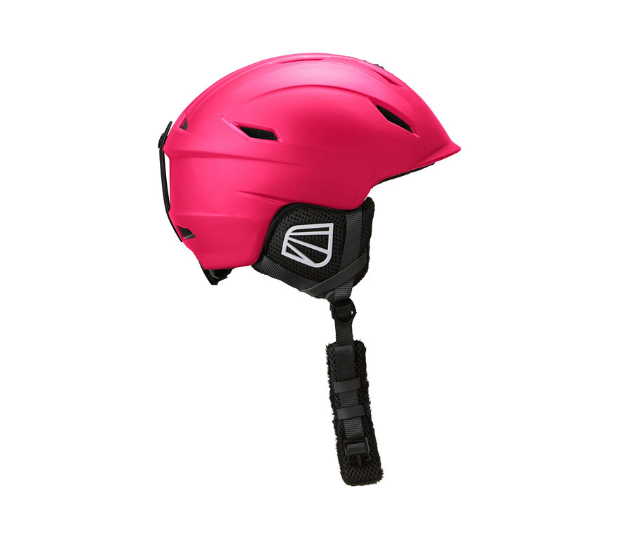 Nahaufnahme eines pinken In-Mould-Ski- und Snowboardhelms.