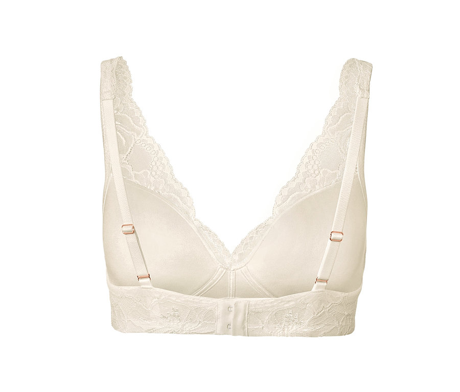 Detailansicht von hinten eines cremefarbenen Softschalen-BHs.