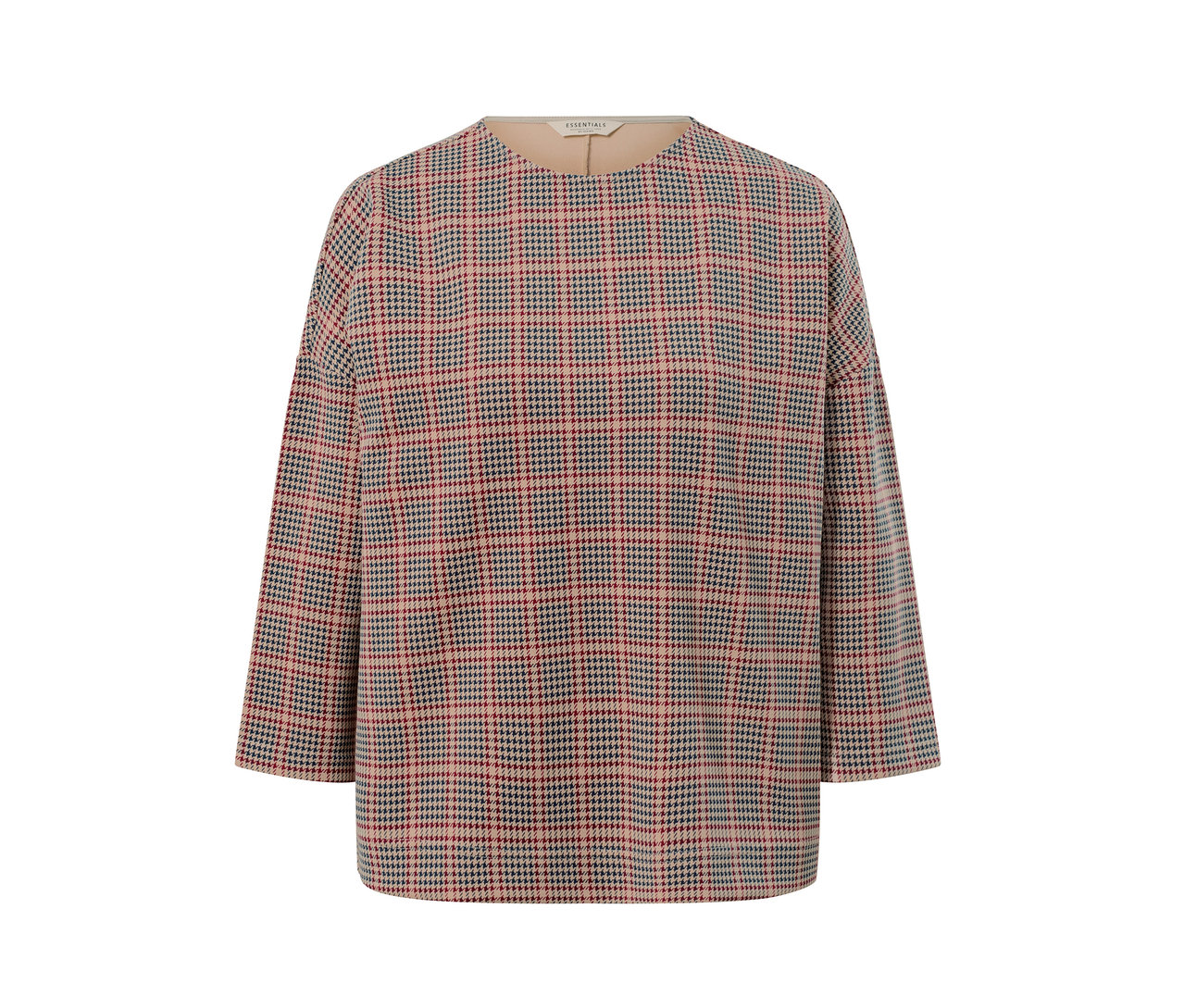 Ein Sweatshirt mit 3/4-Arm und Hahnentrittmuster.