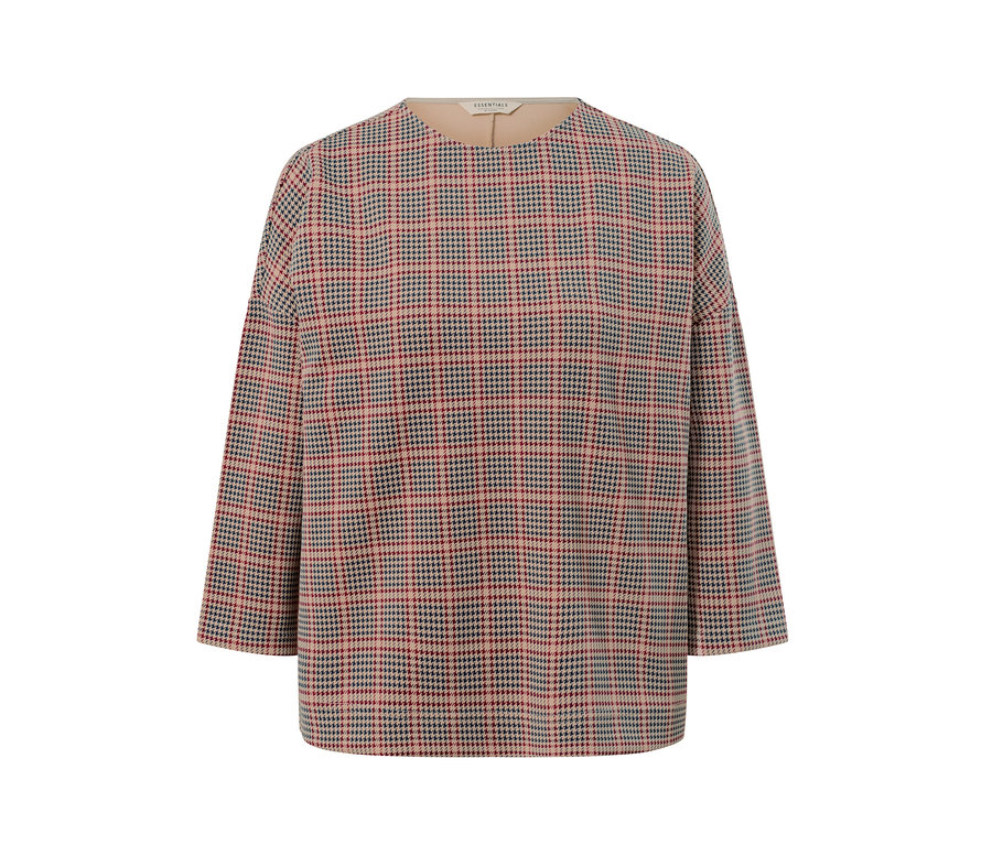 Ein Sweatshirt mit 3/4-Arm und Hahnentrittmuster.