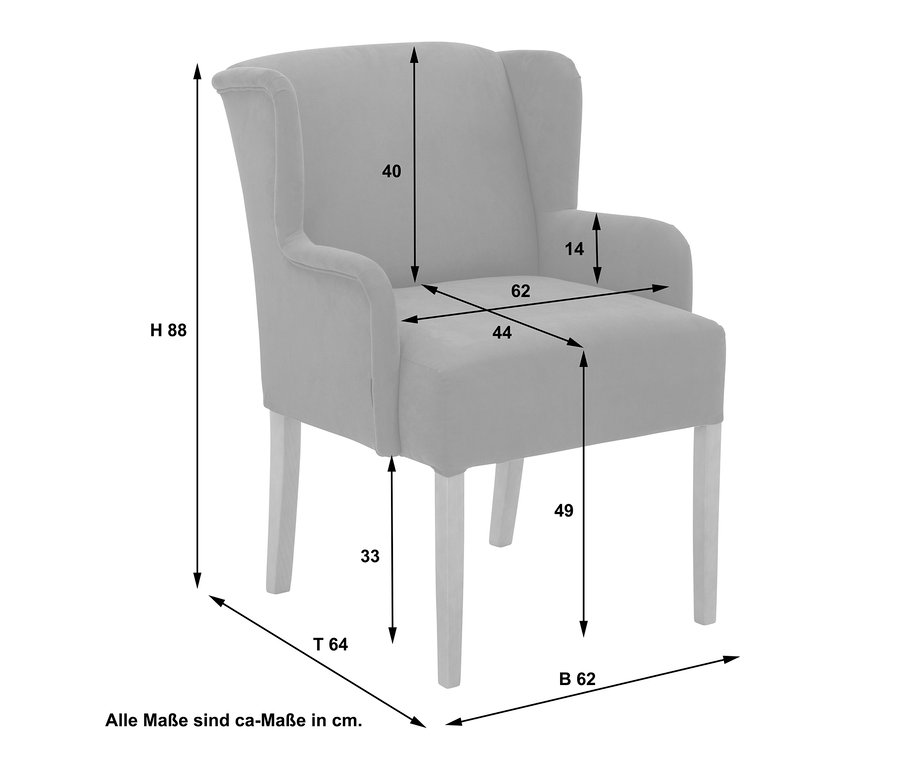 Abmessungen von Polsterstuhl mit Armlehne »Hendrick«, schwarz/weiß gestreift.