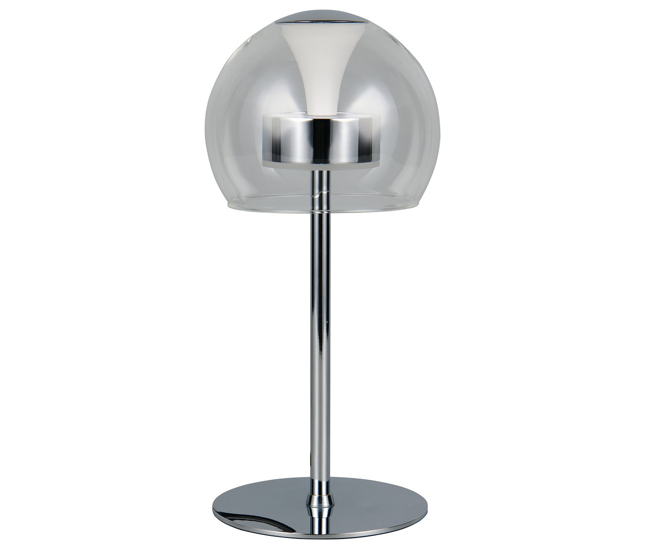 Eine Trio LED-Tischleuchte »Flynt« in Silber auf weißem Hintergrund.