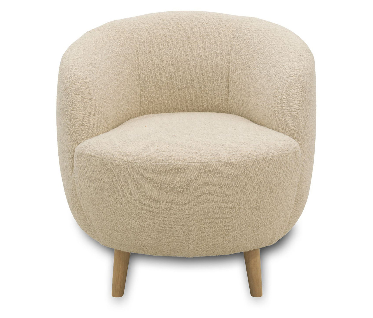 Beiger DOMO Sessel »Ahus« mit runder Sitzfläche und Holzbeinen.