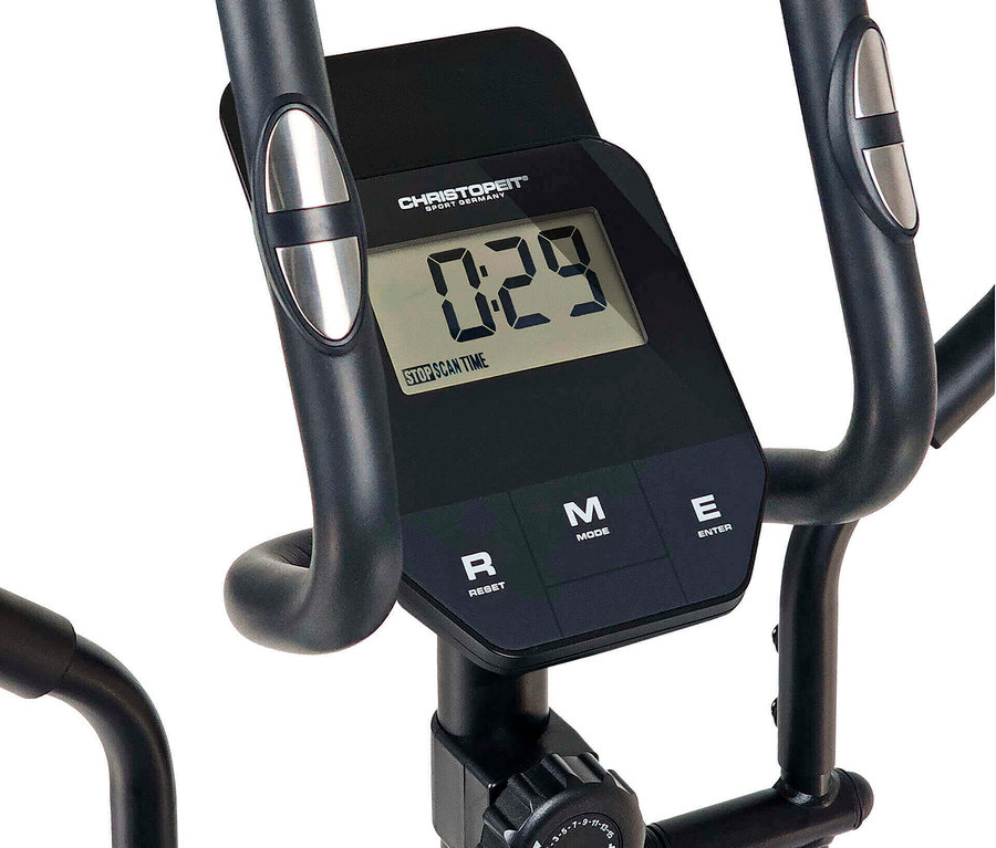 Nahaufnahme des Displays und der Griffe des Christopeit Crosstrainer »CT 5«.