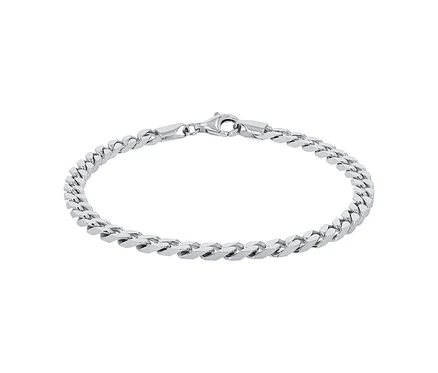 Nahaufnahme eines silbernen Gliederarmbands.