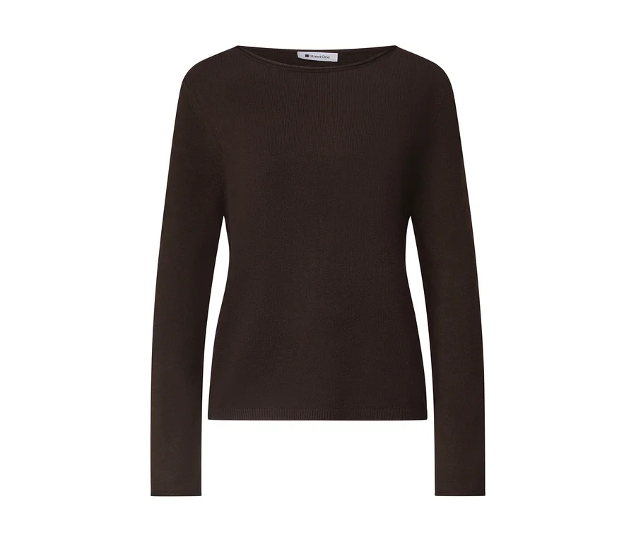 Dunkelbrauner Street One Strickpullover mit langen Ärmeln und U-Boot-Ausschnitt.