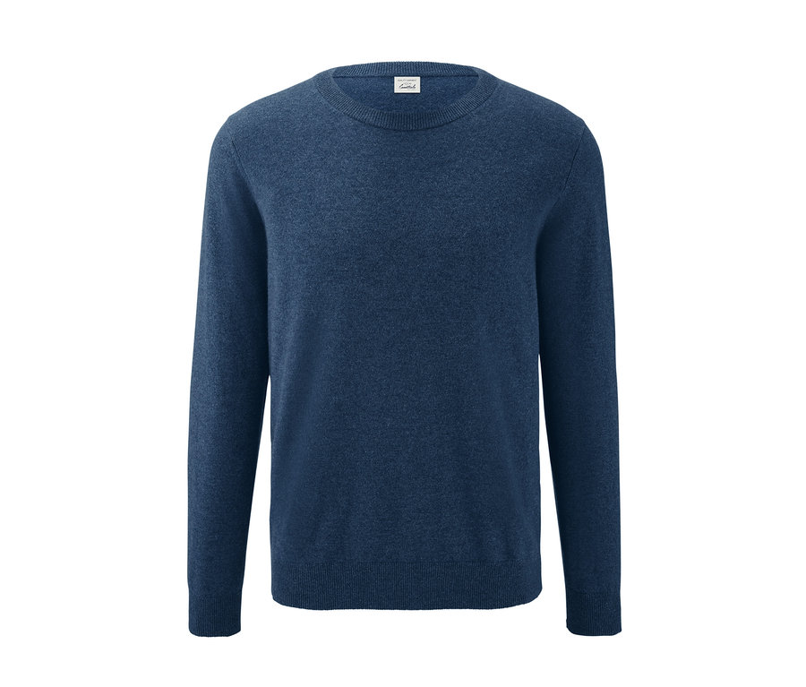 Blauer Cashmere-Pullover mit Rundhalsausschnitt.