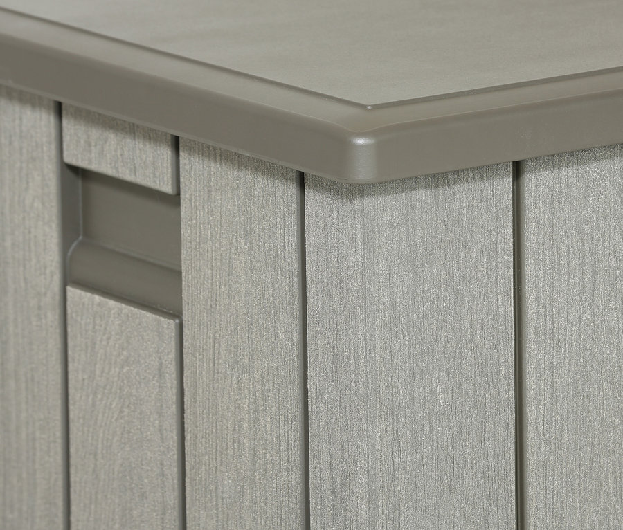 Detailansicht einer grauen Lifetime-Auflagenbox, ca. 570 l.
