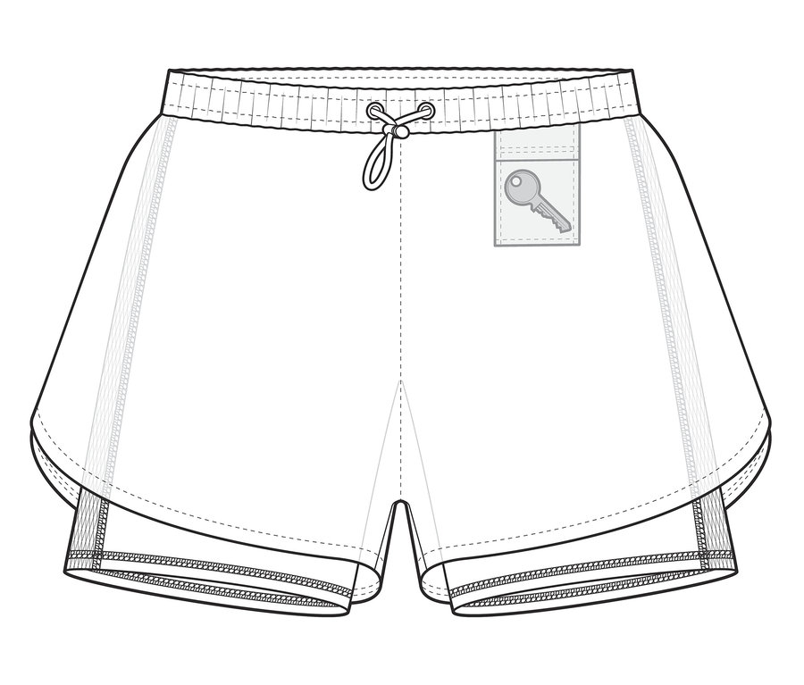Skizze von 2-in-1-Laufshorts.