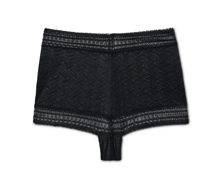 Detailansicht einer schwarzen Spitzen-Panty.