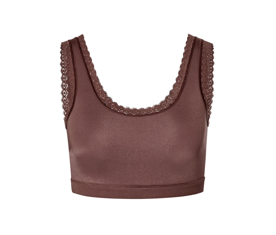 Kastanienbraunes Bustier mit Spitze.