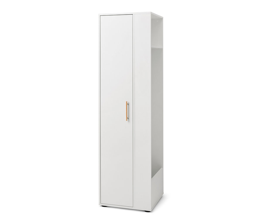 Weißer Universalschrank mit seitlichem Stauraum.