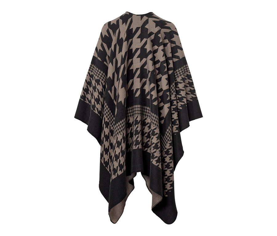 Ein brauner und schwarzer Poncho.