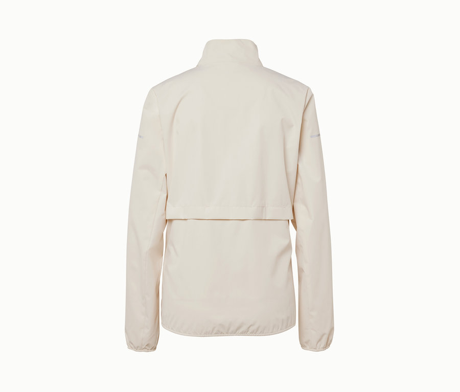Creme Windprotection-Laufjacke von hinten.